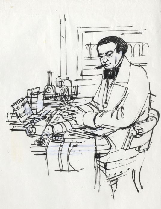 Paul Sharp - 1966 Pen and Ink Drawing, Frontispiece Portrait