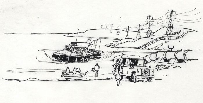 Paul Sharp - 1966 Pen and Ink Drawing, Industrial Shore Scene