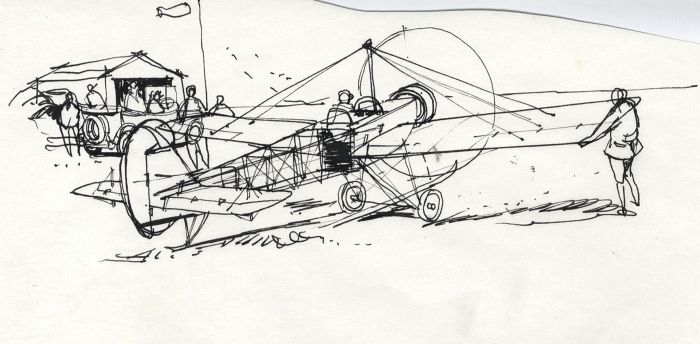 Paul Sharp - 1966 Pen and Ink Drawing, Plane Illustration