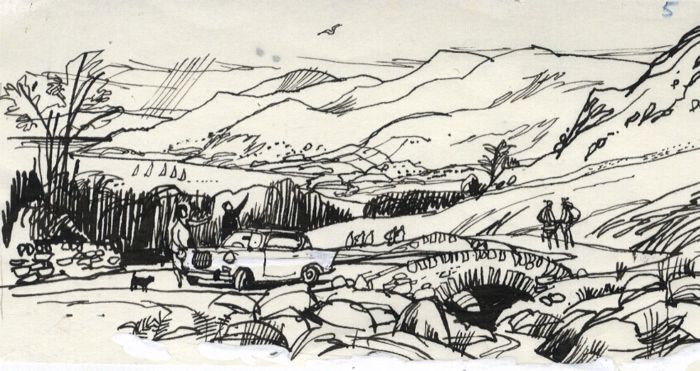 Paul Sharp - Small 1966 Pen and Ink Drawing, Coastal Road