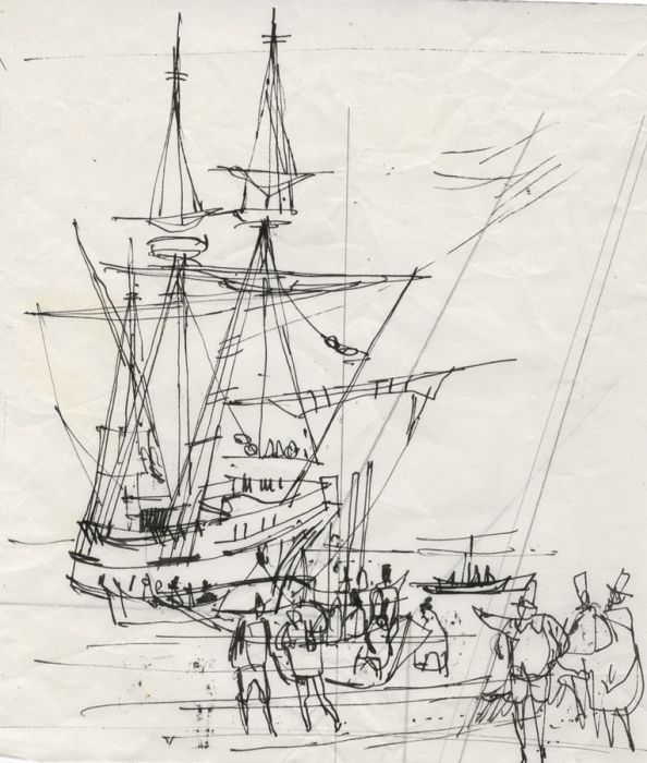 Paul Sharp - 1966 Pen and Ink Drawing, Sailing Boat
