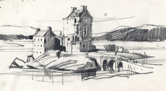 Paul Sharp - 1964 Graphite Drawing, Eilean Donan