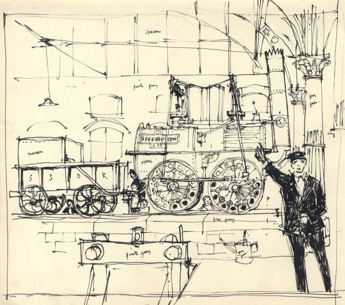 Paul Sharp - Mid 20th Century Pen and Ink Drawing, Locomotive