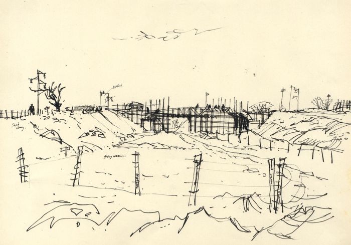 Paul Sharp - Mid 20th Century Pen and Ink Drawing, Bailey Bridge nr. Gayhurst