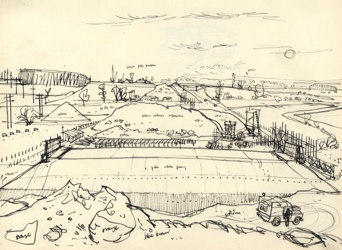 Paul Sharp - Mid 20th Century Pen and Ink Drawing, M1 Construction nr. Gayhurst