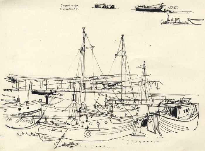 Paul Sharp - Mid 20th Century Pen and Ink Drawing, Yachts