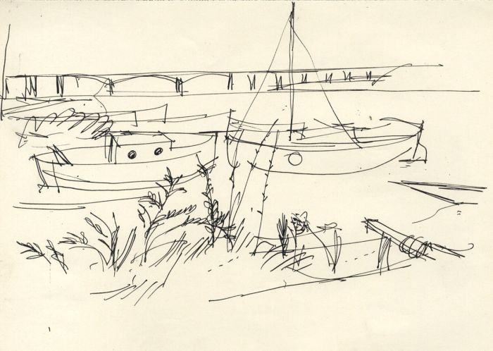 Paul Sharp - Mid 20th Century Pen and Ink Drawing, Boats