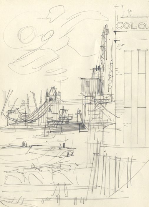 Paul Sharp - Pair of Mid 20th Century Graphite Drawings, Tower Bridge