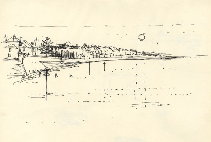 Paul Sharp - Mid 20th Century Pen and Ink Drawing, Beach and houses