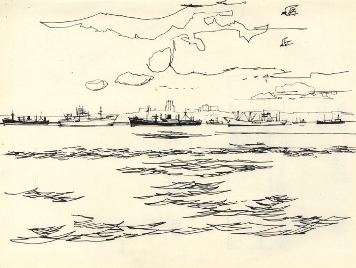 Paul Sharp - Mid 20th Century Pen and Ink Drawing, Ships