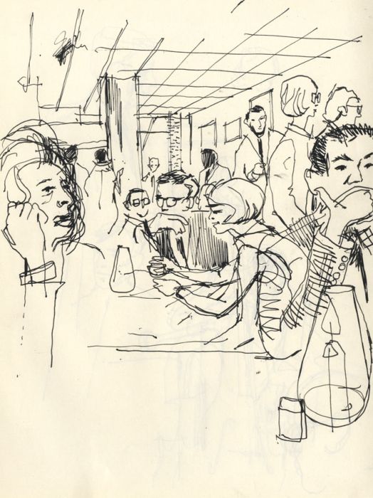 Paul Sharp - Mid 20th Century Pen and Ink Drawing, People in Ronnie Scotts bar