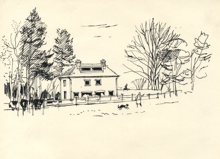 Paul Sharp - Mid 20th Century Pen and Ink Drawing, House in the country