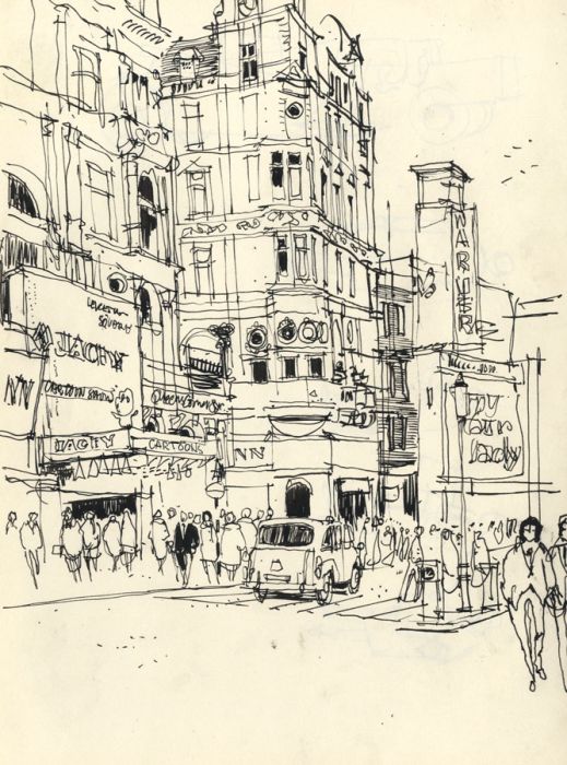 Paul Sharp - Mid 20th Century Pen and Ink Drawing, London street scene