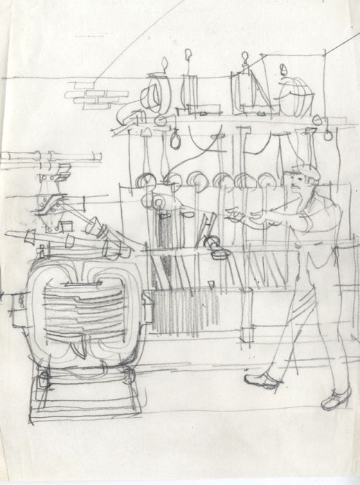 Paul Sharp - Mid 20th Century Graphite Drawing, Man with machinery