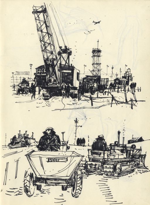 Paul Sharp - 1958 Pen and Ink Drawing, Industrial Scene