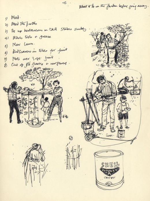 Paul Sharp - 1958 Pen and Ink Drawing, Gardening