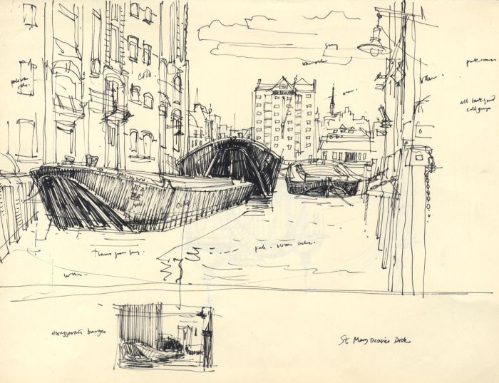 Paul Sharp - 1958 Pen and Ink Drawing, St Mary Overie Dock
