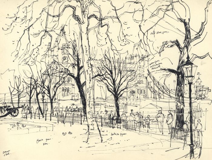 Paul Sharp - 1958 Pen and Ink Drawing, London Bridge