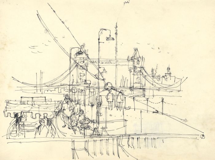 Paul Sharp - 1958 Pen and Ink Drawing, London Bridge