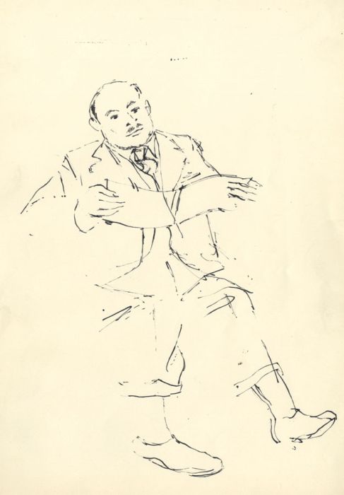 Paul Sharp - 1958 Pen and Ink Drawing, Gentleman Reading