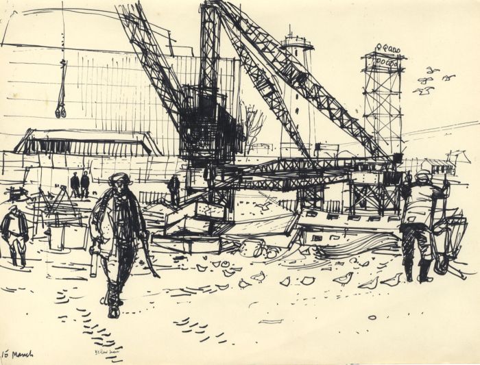 Paul Sharp - 1958 Pen and Ink Drawing, Industrial Site