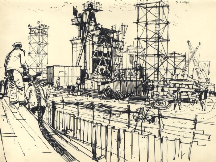 Paul Sharp - 1958 Pen and Ink Drawing, Industrial Site