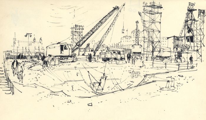 Paul Sharp - 1958 Pen and Ink Drawing, Industrial Site