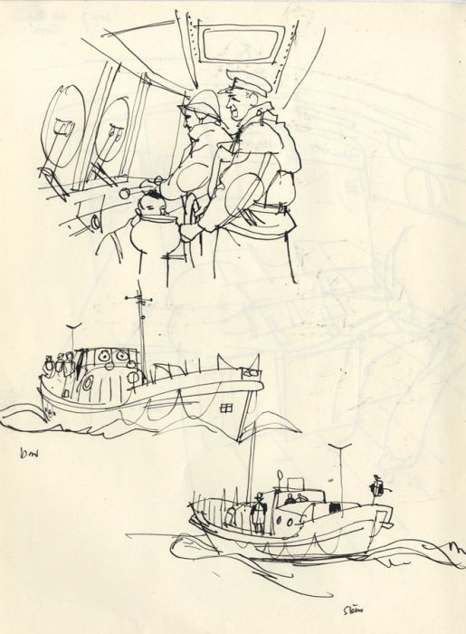 Paul Sharp - 1969 Pen and Ink Drawing, Lifeboats at Sea
