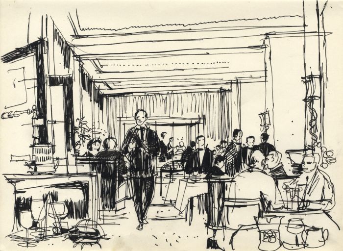 Paul Sharp - 1969 Pen and Ink Drawing, Restaurant