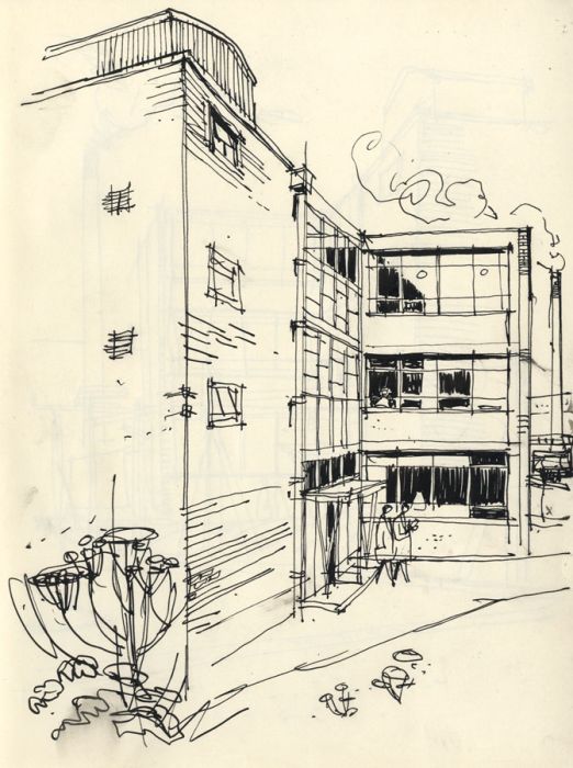 Paul Sharp - Mid 20th Century Pen and Ink Drawing, Modernist Building