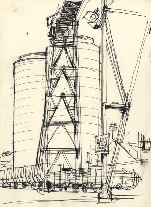 Paul Sharp - Mid 20th Century Pen and Ink Drawing, Industrial Scene