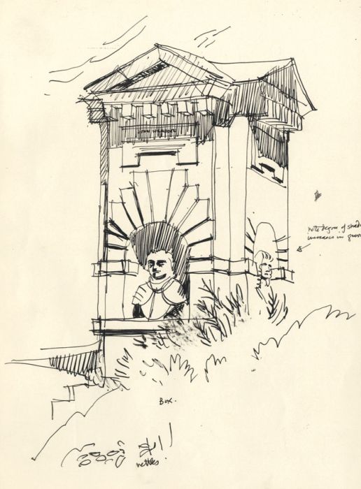 Paul Sharp - Mid 20th Century Pen and Ink Drawing, Temple of British Worthies