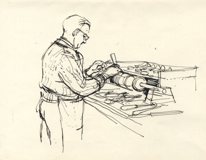 Paul Sharp - Set of Three Mid 20th Century Pen and Ink Drawings, Workshop