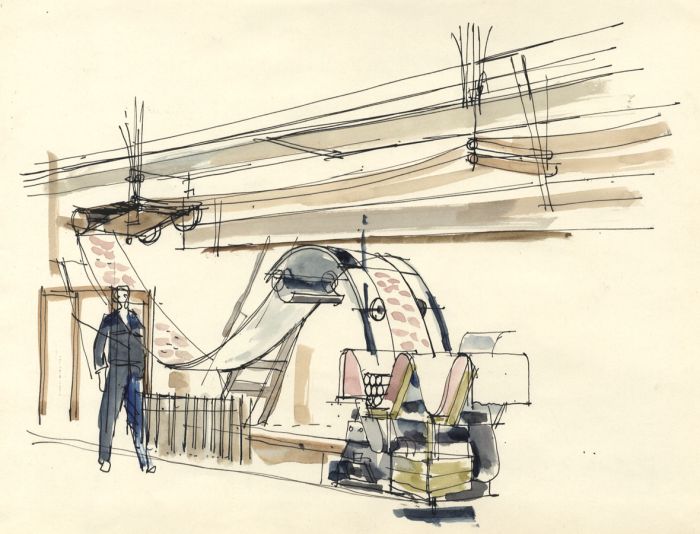 Paul Sharp - Mid 20th Century Pen and Ink Drawing, Women in Factory