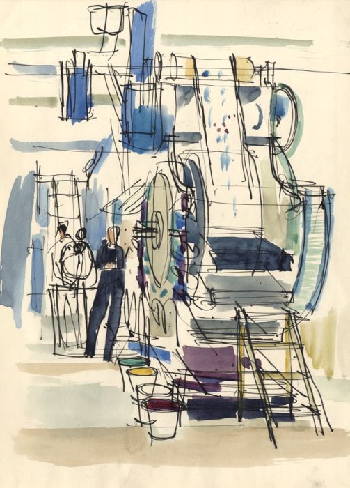 Paul Sharp - Pair of Mid 20th Century Watercolours, Factory Scenes