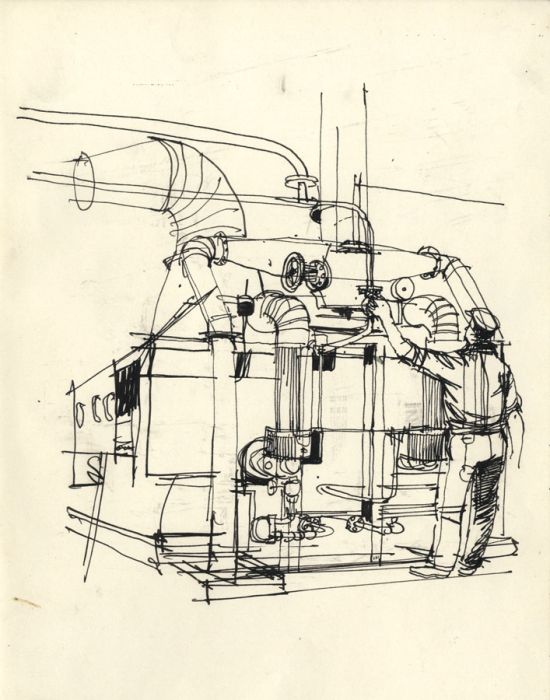 Paul Sharp - Pair of Mid 20th Century Pen and Ink Drawings, Factory Scenes