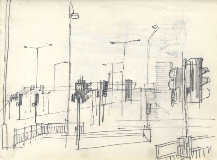Paul Sharp - Three Mid 20th Century Graphite Drawings, Street Lights