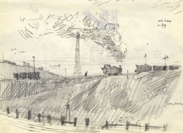 Paul Sharp - Mid 20th Century Charcoal Drawing, Industrial Yard