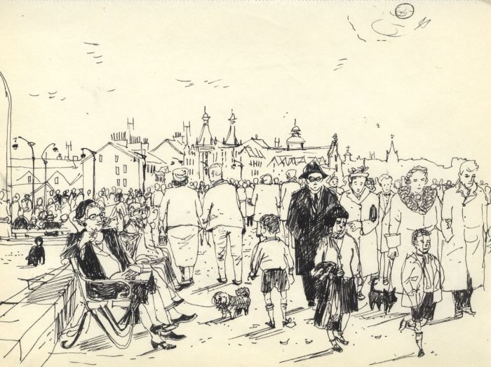 Paul Sharp - Mid 20th Century Pen and Ink Drawing, Busy Seaside Day
