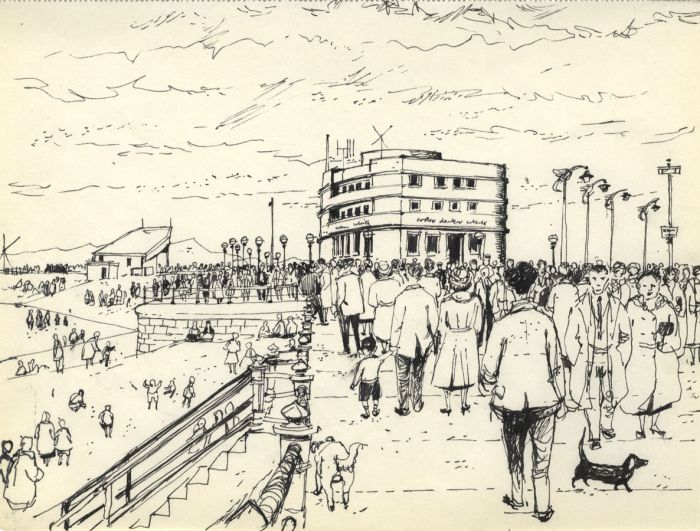 Paul Sharp - Mid 20th Century Pen and Ink Drawing, Busy Seaside Day