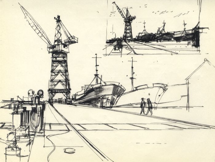 Paul Sharp - Mid 20th Century Pen and Ink Drawing, Harbour Studies