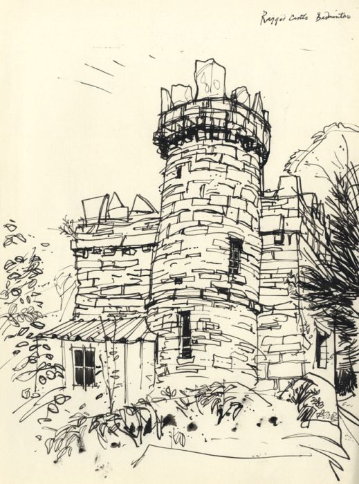 Paul Sharp - Mid 20th Century Pen and Ink Drawing, Ragged Castle, Badminton