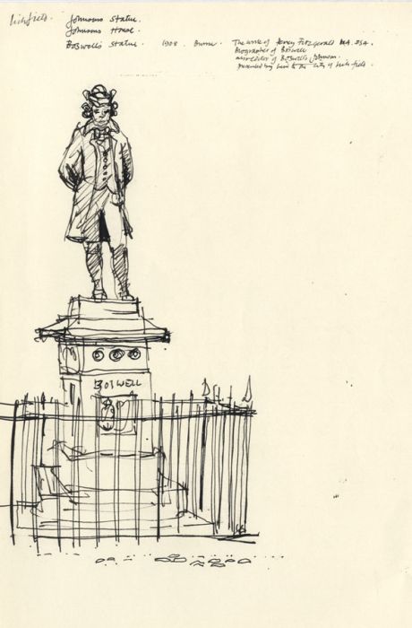 Paul Sharp - Mid 20th Century Pen and Ink Drawing, Boswell Statue, Lichfield