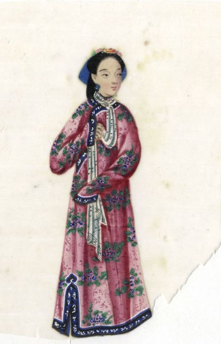 Chinese 20th Century Gouache - Woman in Traditional Dress