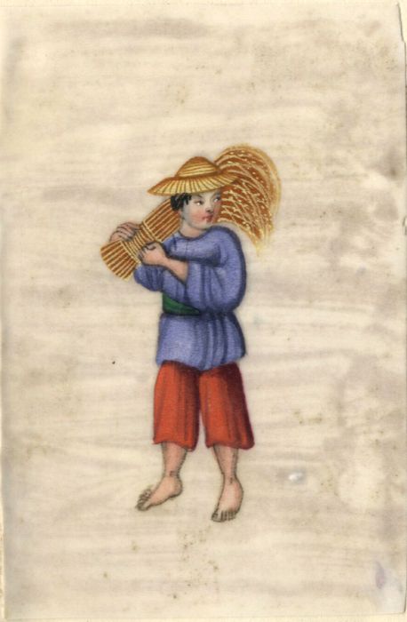 Chinese 20th Century Gouache - Farmer Carrying Corn