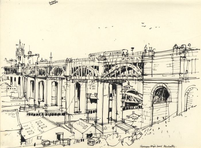 Paul Sharp - Mid 20th Century Pen and Ink Drawing, Bridge, Newcastle
