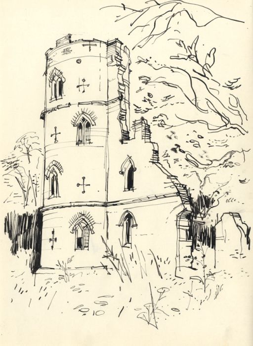 Paul Sharp - Mid 20th Century Pen and Ink Drawing, Castle, Wimpole Hall
