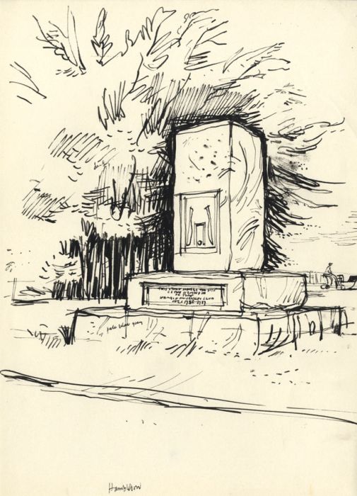 Paul Sharp - Mid 20th Century Pen and Ink Drawing, Hambledon Cricket Memorial