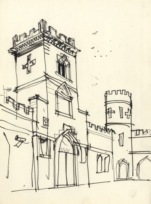 Paul Sharp - Mid 20th Century Pen and Ink Drawing, Castle Illustration