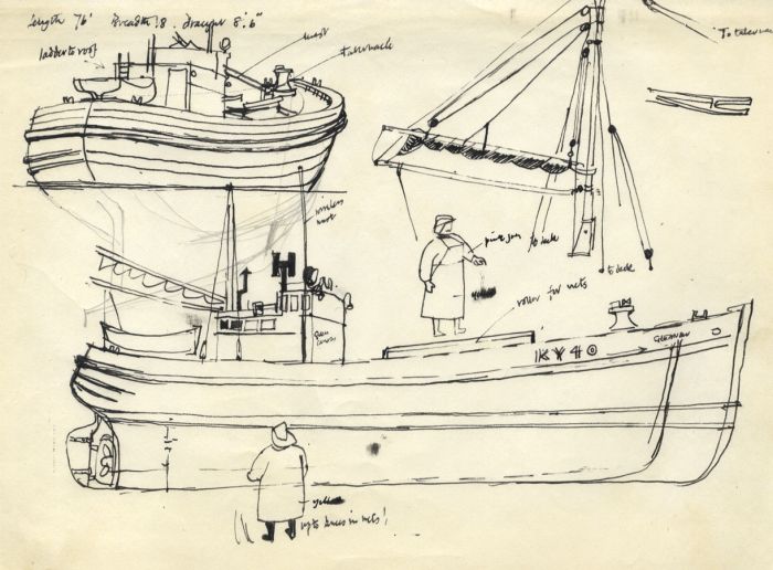 Paul Sharp - Mid 20th Century Pen and Ink Drawing, Boat Studies